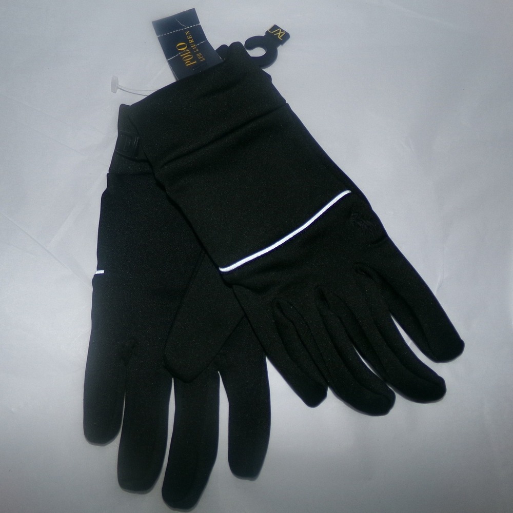 Polo Ralph Lauren Mens Black Reflective Performance Tech Gloves Size L/XL NWT